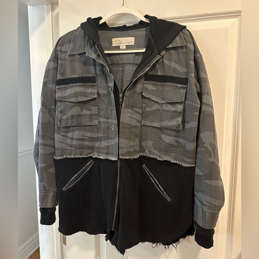 Vintage Havana grey/black hooded/layered jacket (size M)